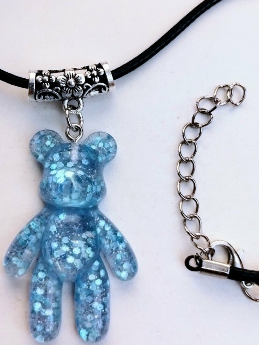 Handmade Resin Blue Confetti Glitter gummy bear teddy bear choker necklace